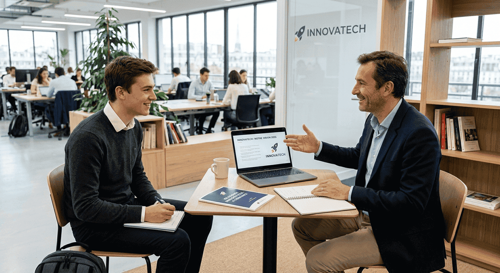 Les coûts évoqués entre un entrepreneur et son alternant Un entrepreneur qui évoque les coûts avec son alternant