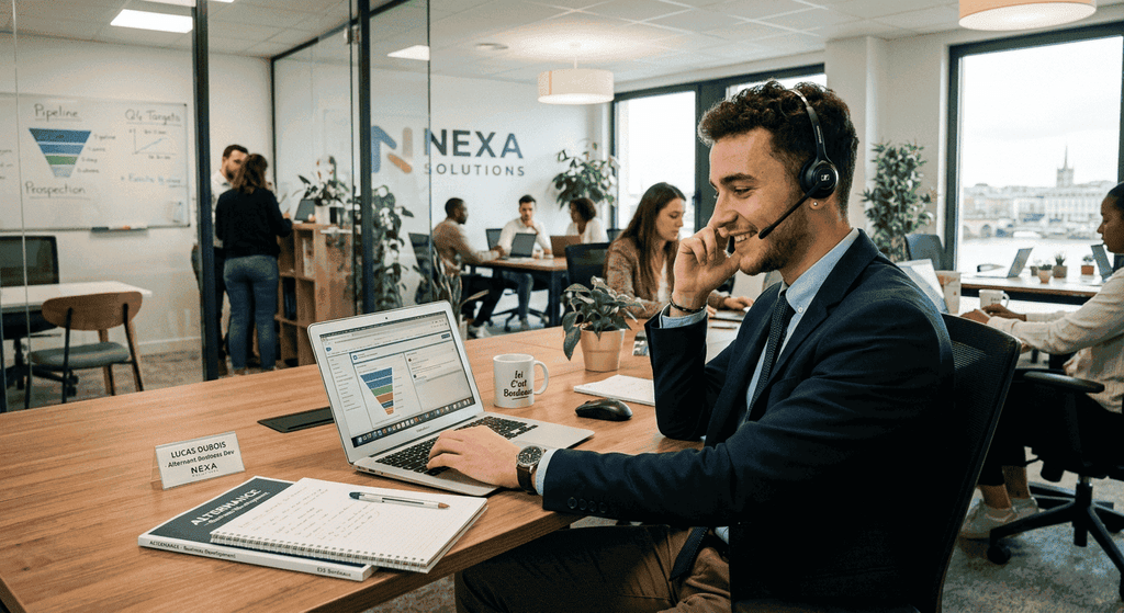 Un alternant qui étudie la performance commerciale Un alternant en formation de performance commerciale